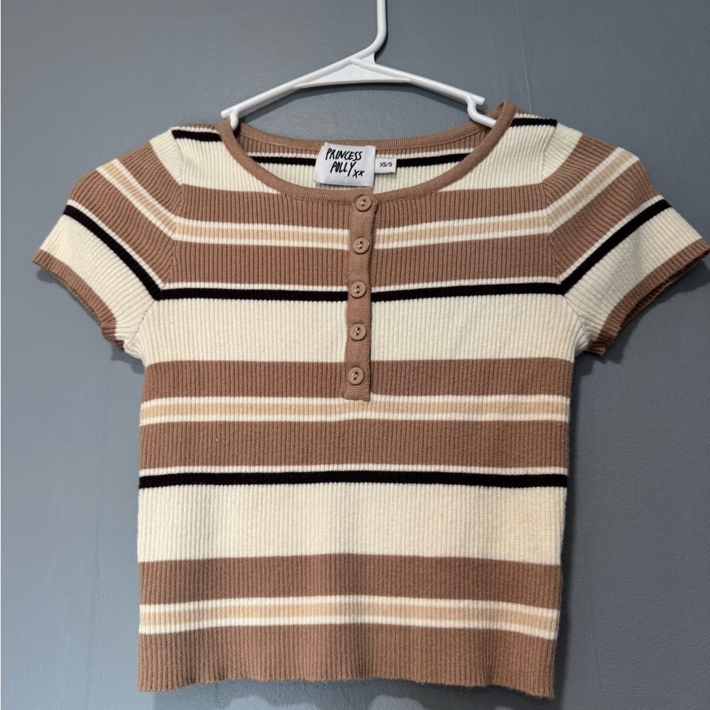 Striped Brown and Cream Knit Top